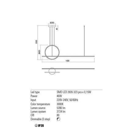 Redo 01-1734 - Dimmbare LED-Hängeleuchte an Schnur GIOTTO LED/46W/230V weiß