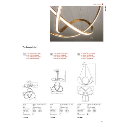 Redo 01-1784 - Dimmbare LED-Hängeleuchte an Schnur NUCLEO LED/55W/230V weiß