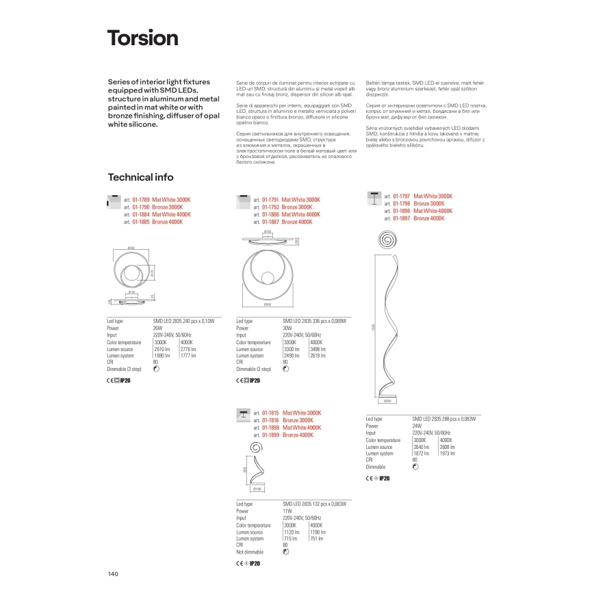 Redo 01-1797 - dimmbare LED-Stehleuchte TORSION LED/24W/230V 3000K weiß