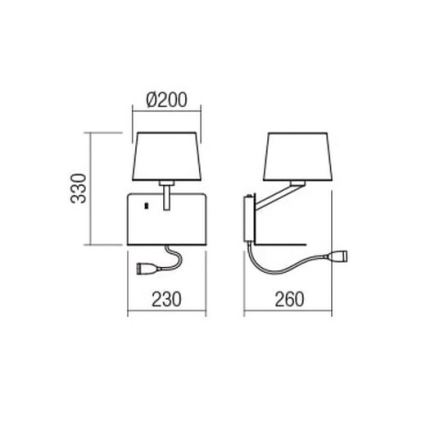 Redo 01-1807 - LED Wandleuchte TOMO 1xE27/42W/230V+1xLED/3W