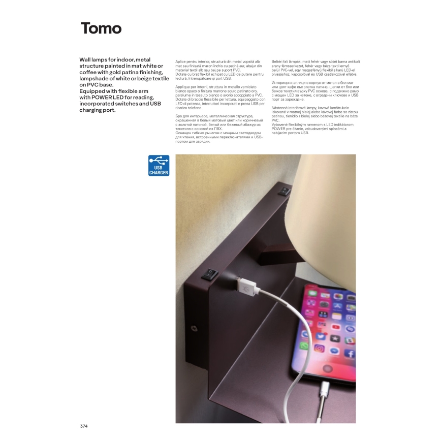 Redo 01-1807 - LED-Wandleuchte mit flexibler Leselampe TOMO 1xE27/42W/230V + LED/3W/230V weiß