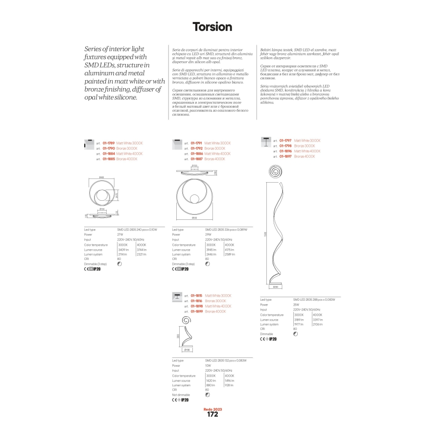 Redo 01-1886 - Dimmbare LED-Deckenleuchte TORSION LED/29W/230V Ø 55 cm weiß