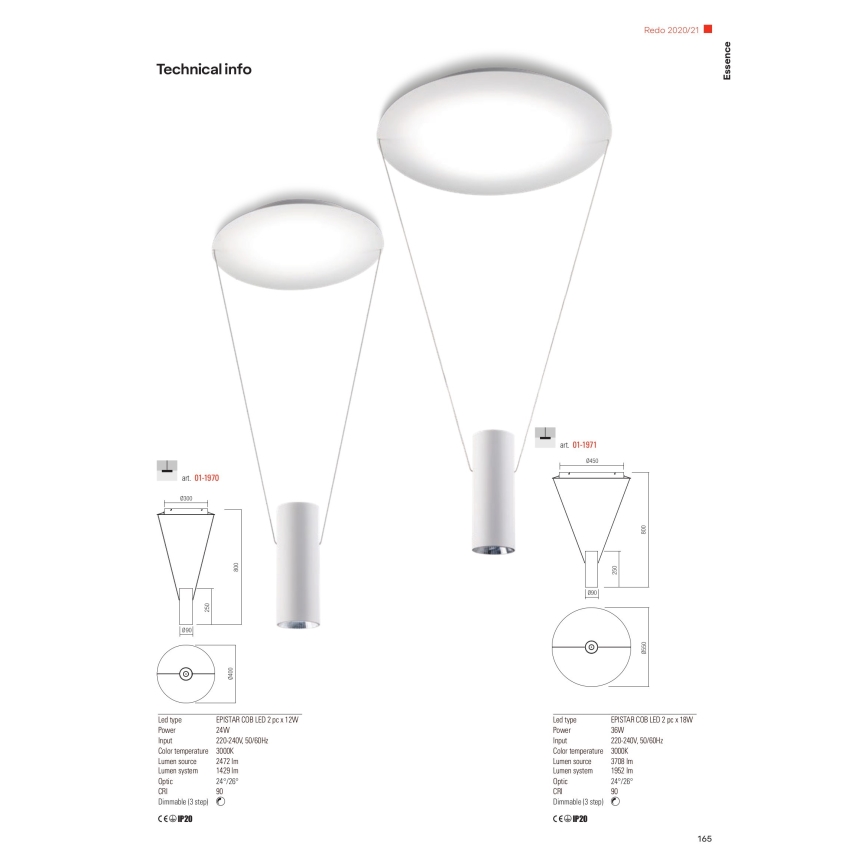 Redo 01-1971 - Dimmbare LED-Hängeleuchte an Schnur ESSENCE LED/36W/230V CRI 90 3000K weiß