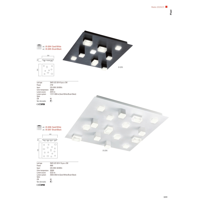 Redo 01-2017 - LED-Deckenleuchte PIXEL LED/48W/230V 3000K 45x45 cm schwarz