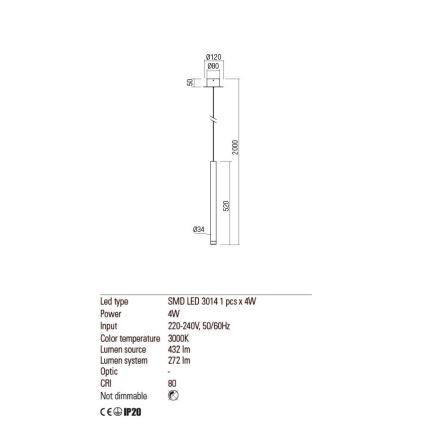 Redo 01-2044 - LED-Hängeleuchte an Schnur MADISON LED/4W/230V kupfern