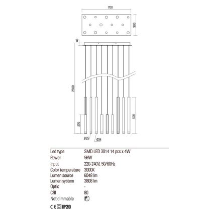 Redo 01-2055 - LED-Hängeleuchte an Schnur MADISON 14xLED/4W/230V kupfern