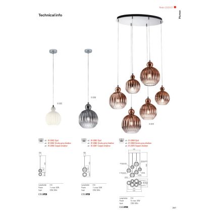 Redo 01-2070 - Hängeleuchte an Schnur PLUMEN 6xE14/42W/230V kupfern