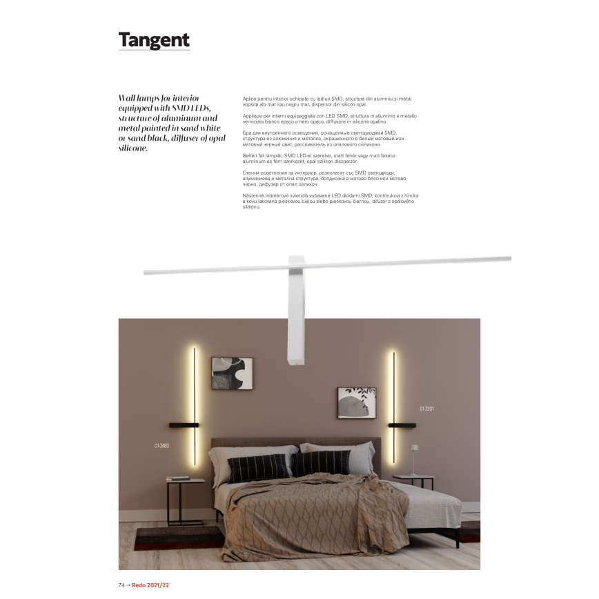 Redo 01-2201 - LED-Wandleuchte TANGENT LED/14W/230V schwarz