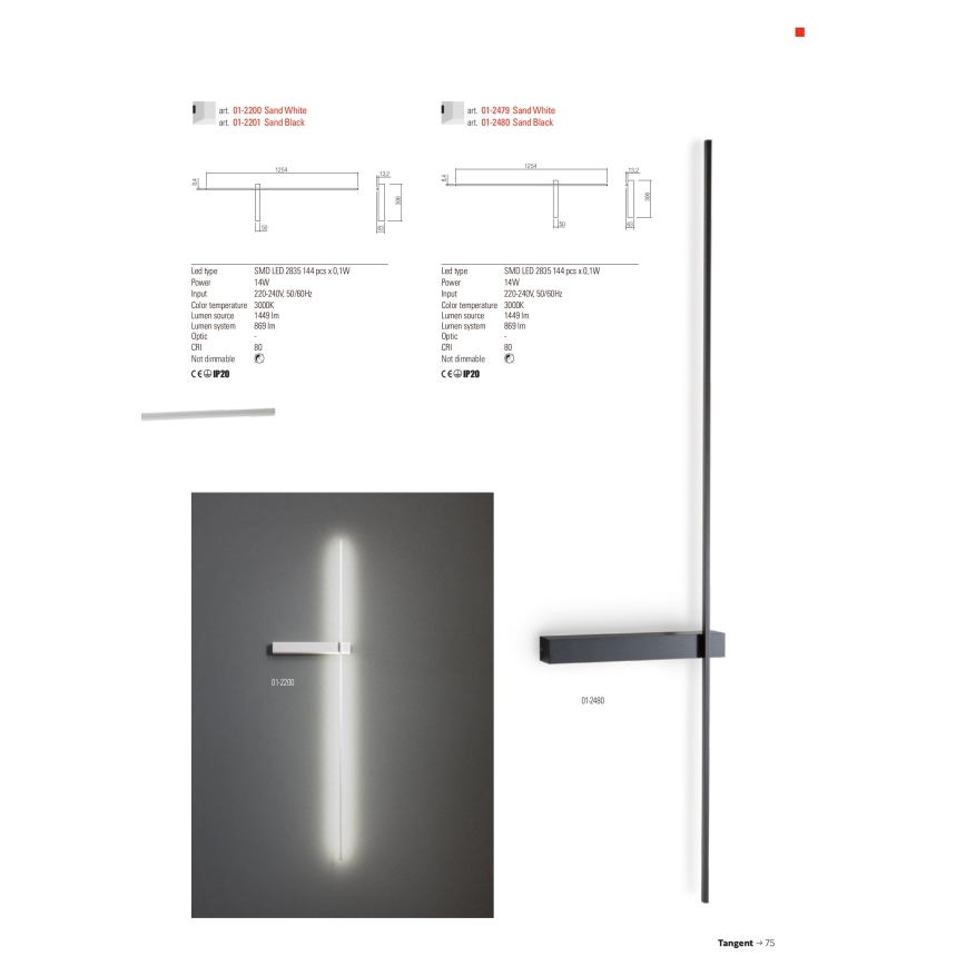 Redo 01-2201 - LED-Wandleuchte TANGENT LED/14W/230V schwarz