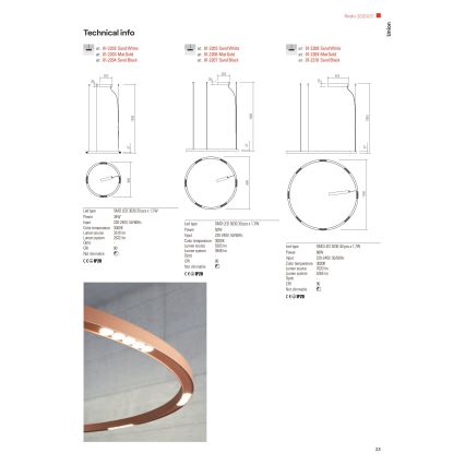 Redo 01-2207 - LED-Hängeleuchte an Schnur UNION LED/50W/230V CRI 90 3000K d 90 cm schwarz