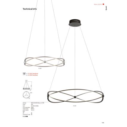 Redo 01-2254 - Dimmbare LED-Hängeleuchte an Schnur QUARK LED/54W/230V 3000K d 80 cm schwarz