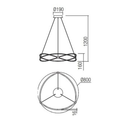 Redo 01-2254 - Dimmbare LED-Hängeleuchte an Schnur QUARK LED/54W/230V 3000K d 80 cm schwarz