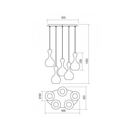 Redo 01-2263 - Hängeleuchte an Schnur LOB 5xE27/42W/230V kupfern