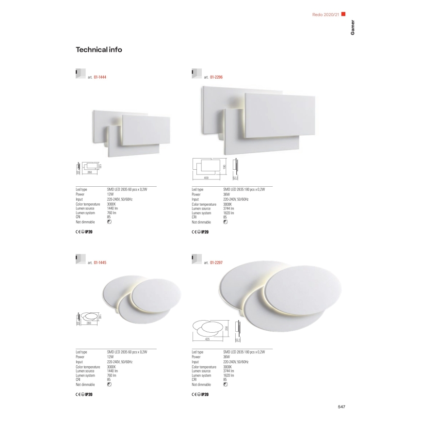 Redo 01-2297 - LED-Wandleuchte GAMER LED/36W/230V weiß