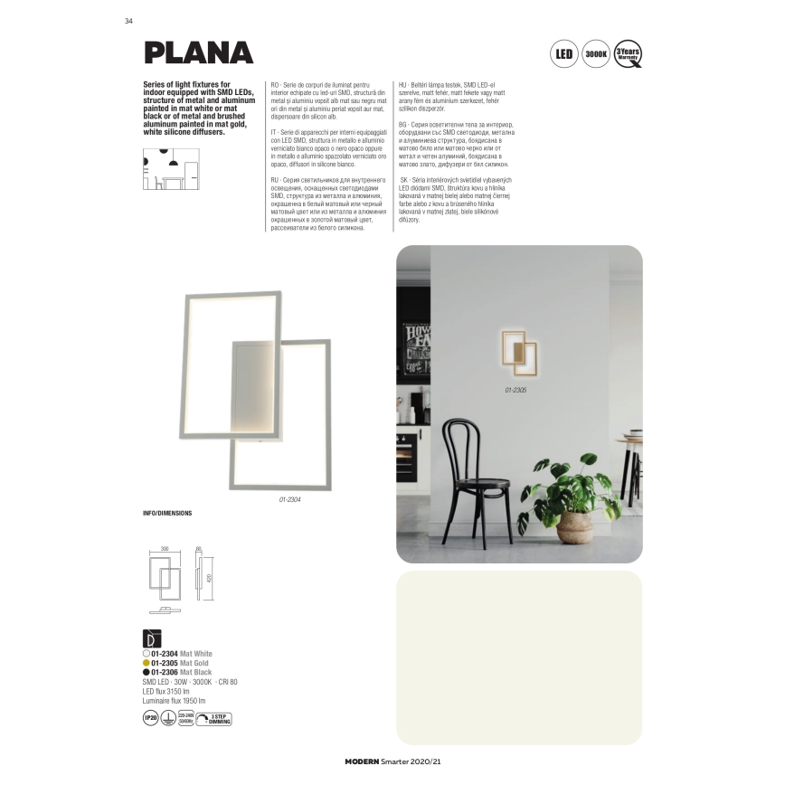 Redo 01-2317 - LED-dimmbare Pendelleuchte PLANA LED/80W/230V, goldfarben