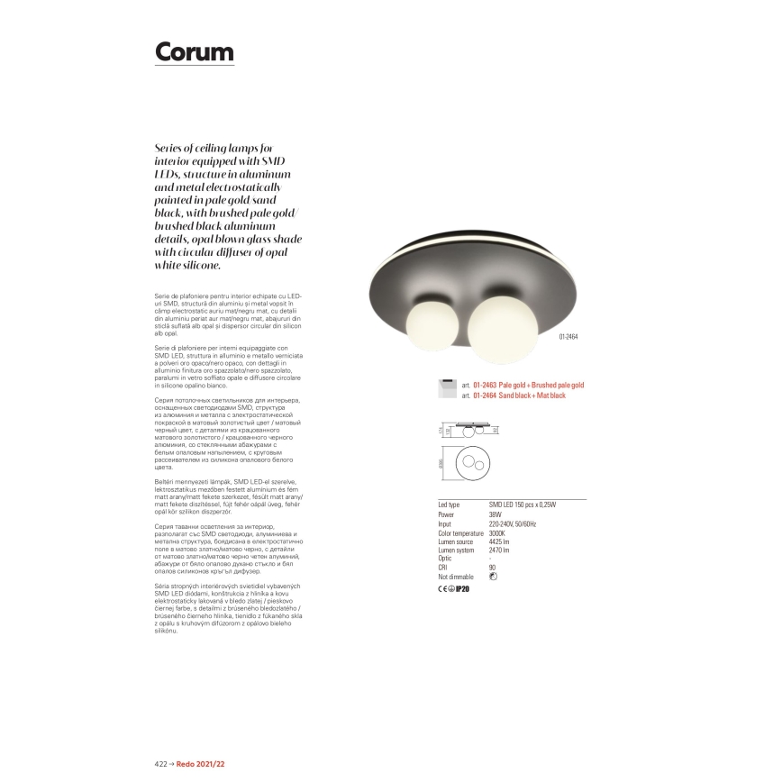 Redo 01-2466 - LED-Deckenleuchte CORUM LED/48W/230V 3000K CRI 90 schwarz