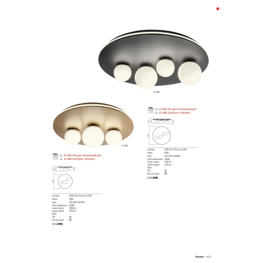 Redo 01-2466 - LED-Deckenleuchte CORUM LED/48W/230V 3000K CRI 90 schwarz