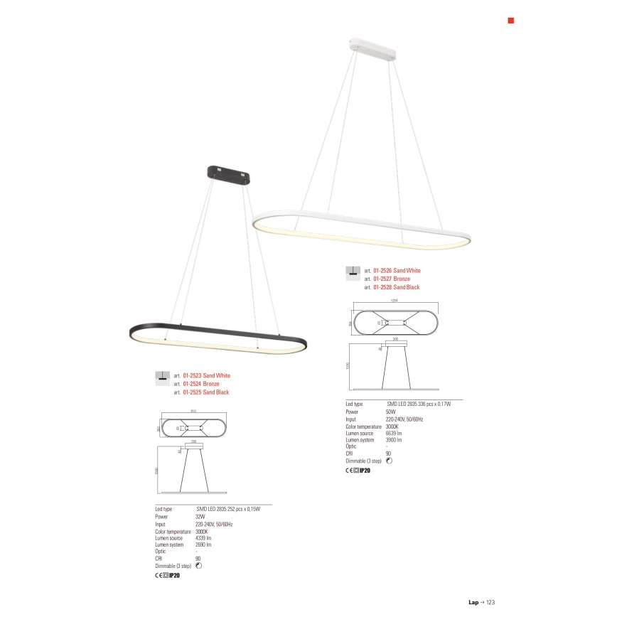 Redo 01-2523 - Dimmbare LED-Hängeleuchte LAP LED/32W/230V CRI 90 weiß