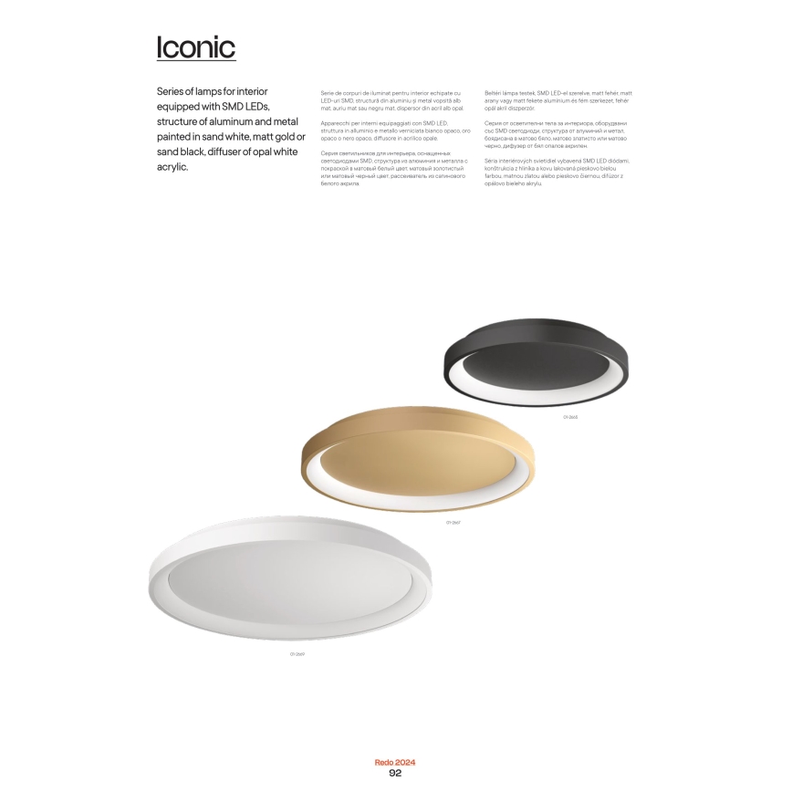 Redo 01-2667 - Dimmbare LED-Deckenleuchte ICONIC LED/40W/230V d 48 cm golden