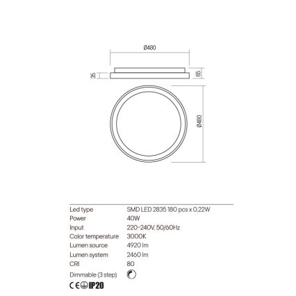 Redo 01-2668 - Dimmbare LED-Deckenleuchte ICONIC LED/40W/230V d 48 cm schwarz