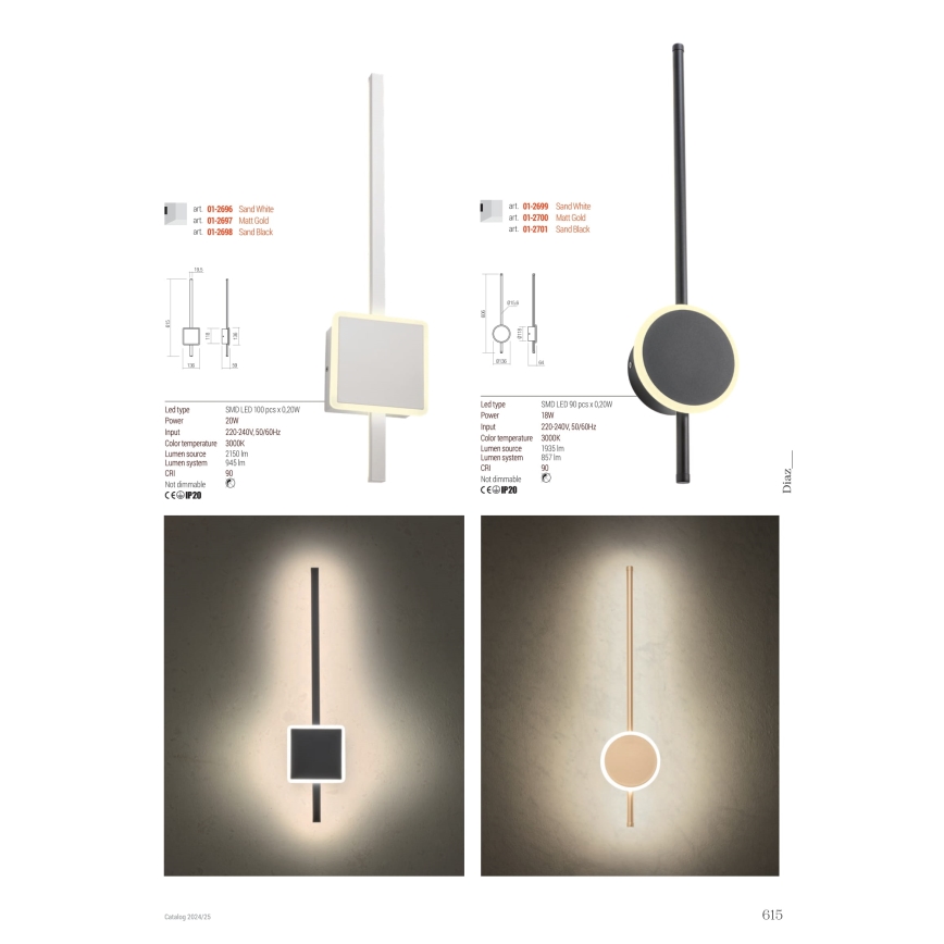 Redo 01-2699 - LED-Wandleuchte DIAZ LED/18W/230V CRI 90 weiß