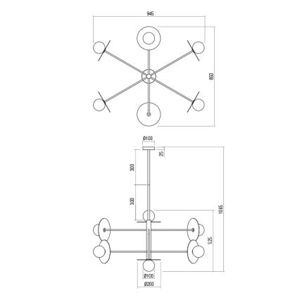 Redo 01-2733 - Deckenleuchte an Stange PLATO 6xG9/10W/230V golden