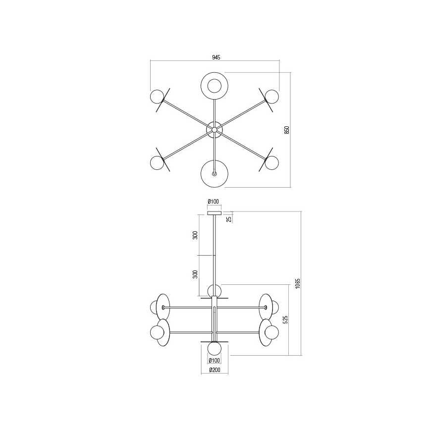 Redo 01-2733 - Deckenleuchte an Stange PLATO 6xG9/10W/230V golden