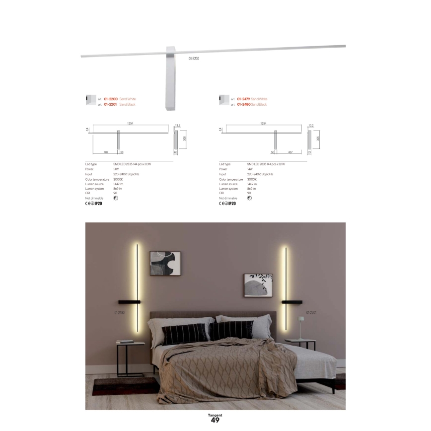 Redo 01-2744 - LED-Wandleuchte TANGENT LED/13W/230V CRI 90 weiß