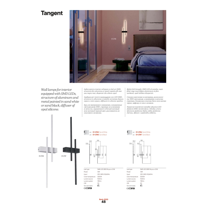 Redo 01-2747 - LED-Wandleuchte TANGENT LED/13W/230V CRI 90 schwarz