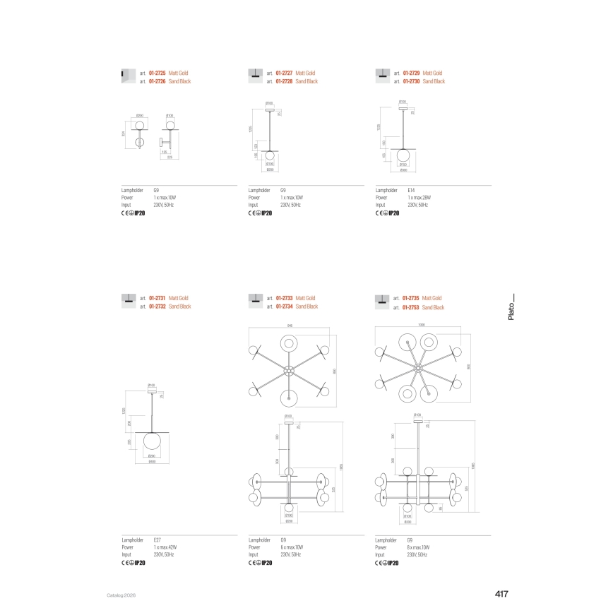 Redo 01-2753 - Pendelleuchte PLATO an Stange, 8xG9/10W/230V, schwarz