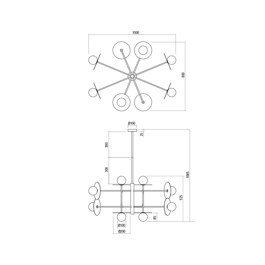 Redo 01-2753 - Pendelleuchte PLATO an Stange, 8xG9/10W/230V, schwarz