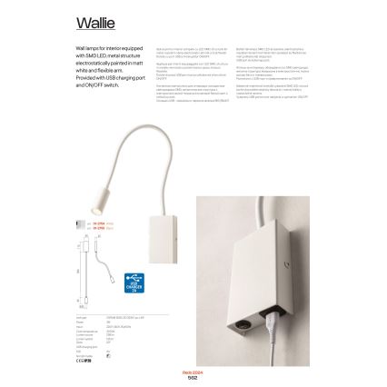 Redo 01-2755 - LED-Wandlampe WALLIE LED/3W/230V USB CRI 90 schwarz