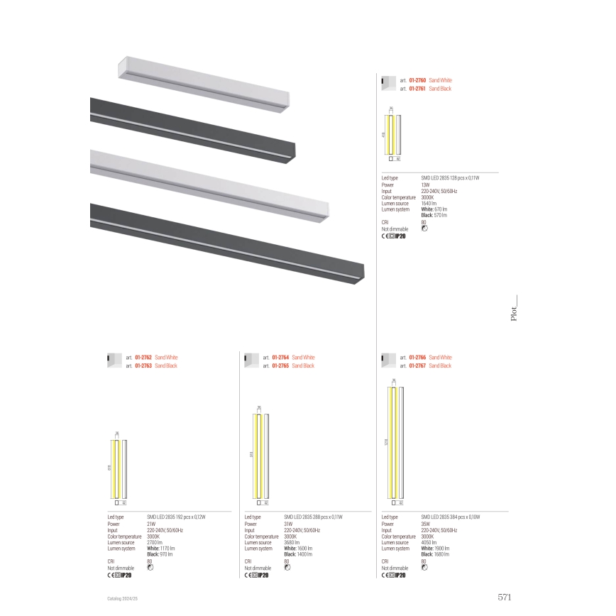 Redo 01-2767 - LED-Wandleuchte PLOT LED/35W/230V 120 cm schwarz
