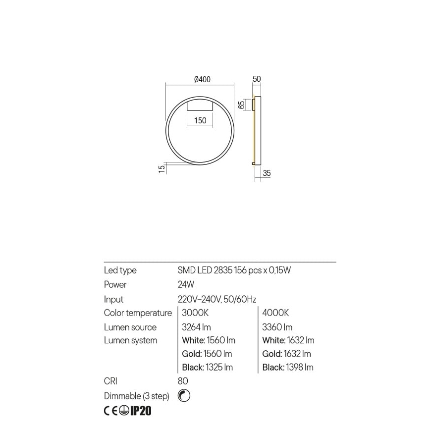 Redo 01-2819 - Dimmbare LED-Wandleuchte FEBE LED/24W/230V schwarz