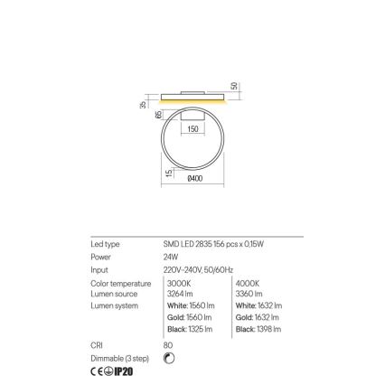 Redo 01-2835 - Dimmbare LED-Wandleuchte FEBE LED/24W/230V golden