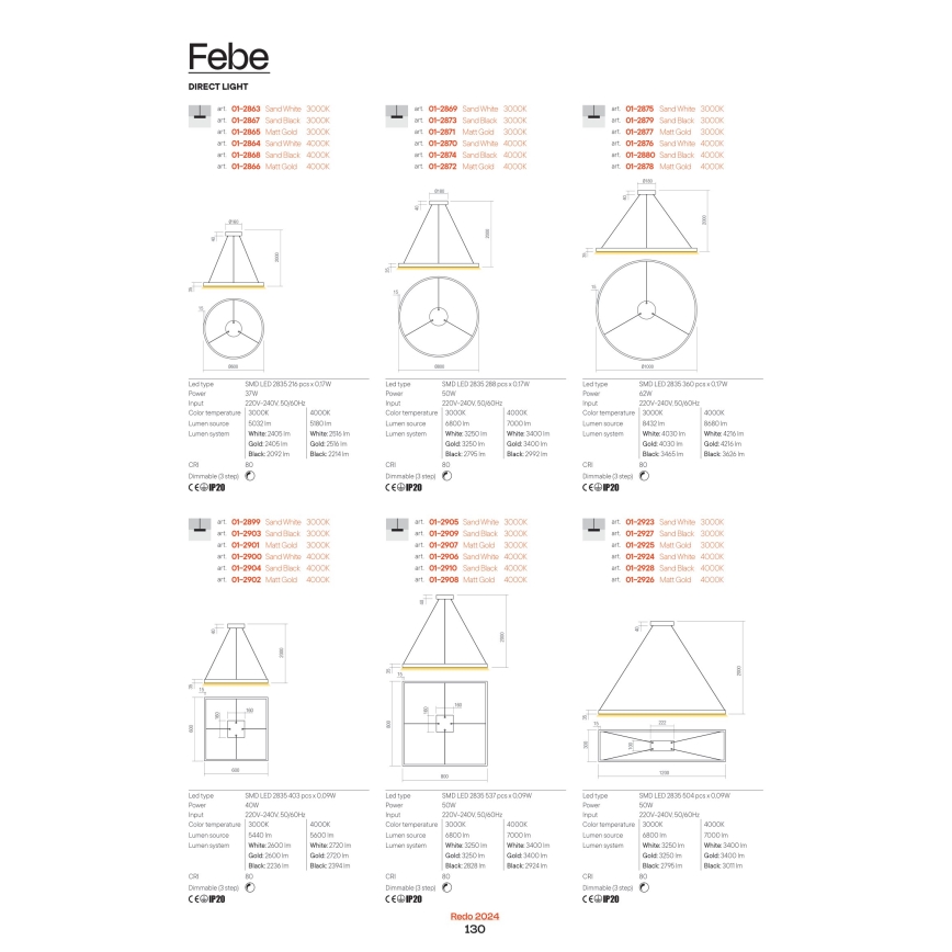 Redo 01-2865 - LED-dimmbare Seilpendelleuchte FEBE LED/37W/230V goldfarben