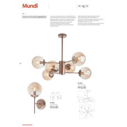 Redo 01-2942 - Wandleuchte MUNDI 1xE14/28W/230V Kupfer/Rauchglas