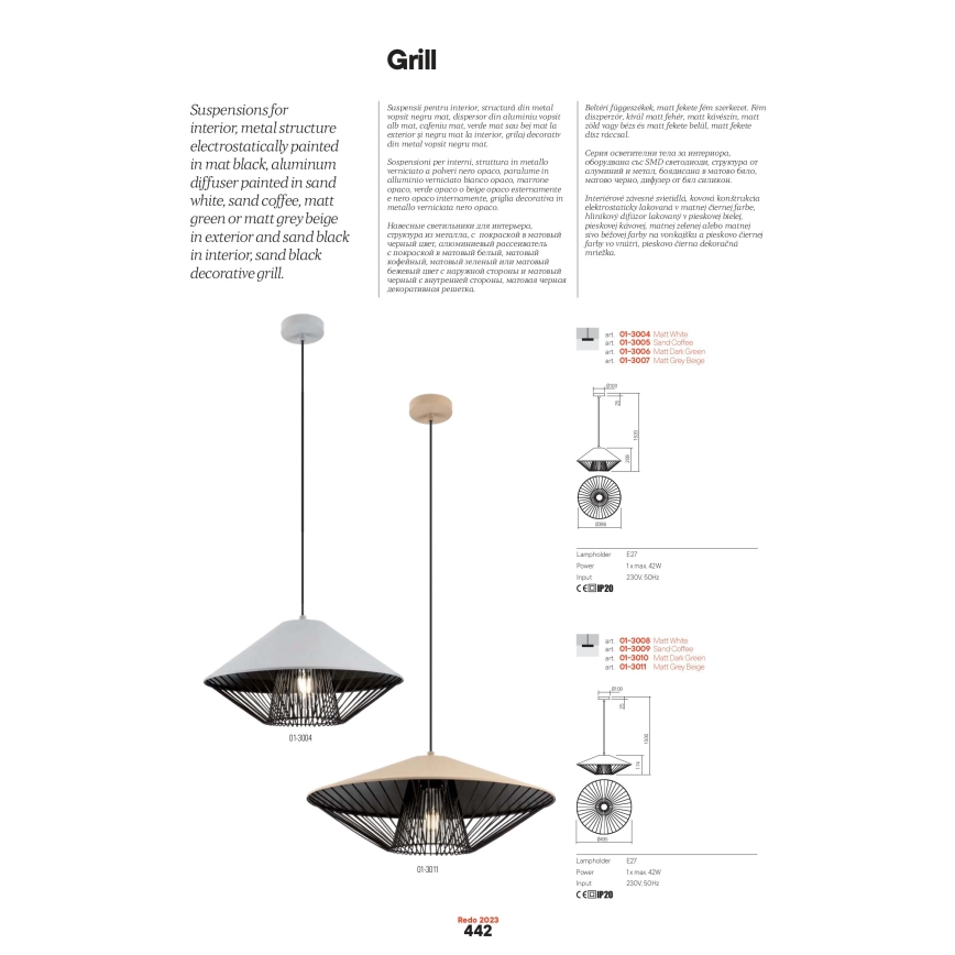 Redo 01-3006 - Pendelleuchte mit Kabelaufhängung GRILL 1xE27/42W/230V Ø 39,6 cm schwarz/türkis