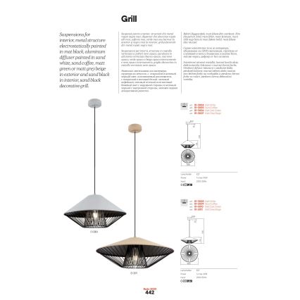 Redo 01-3008 - Hängeleuchte mit Kabel GRILL 1xE27/42W/230V Ø 49,5 cm schwarz/weiß