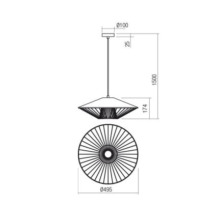 Redo 01-3008 - Hängeleuchte mit Kabel GRILL 1xE27/42W/230V Ø 49,5 cm schwarz/weiß