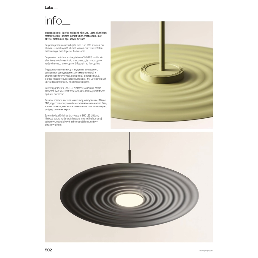 Redo 01-3045 - LED-Hängeleuchte an Seil LAKE LED/13W/230V CRI 90 Durchmesser 50 cm orange