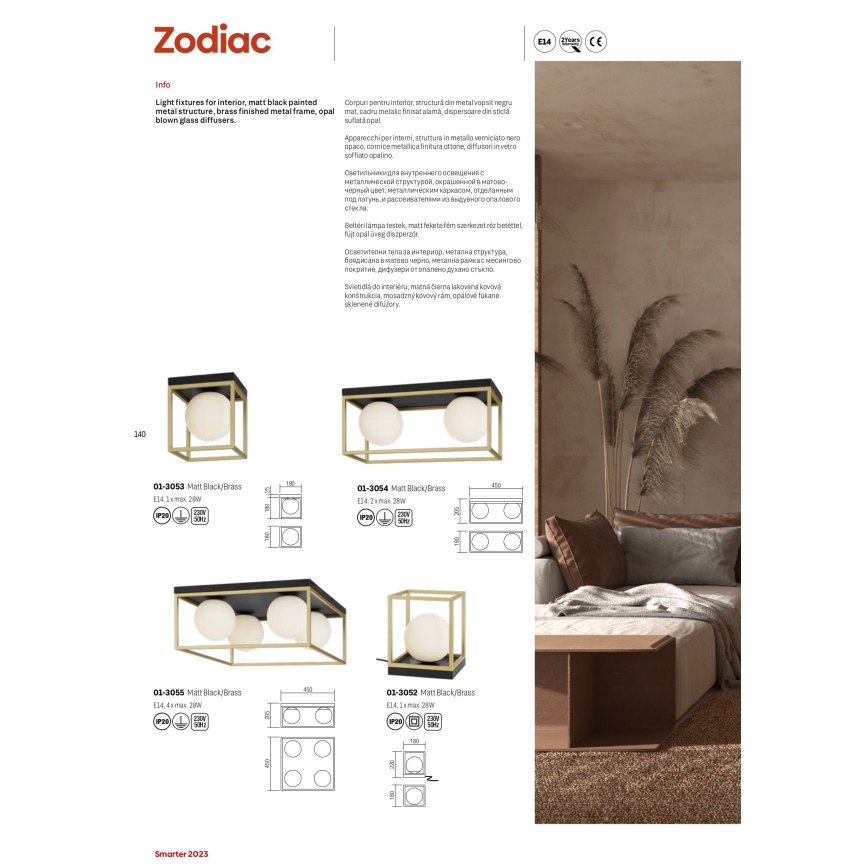 Redo 01-3054 - Deckenleuchte ZODIAC 2xE14/28W/230V