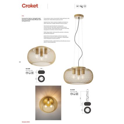 Redo 01-3139 - Deckenleuchte CROKET 3xE27/42W/230V d 40 cm golden