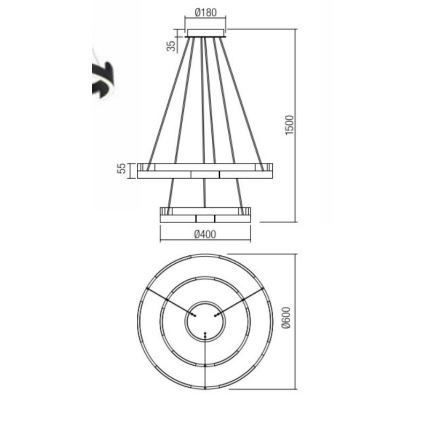 Redo 01-3178 - Dimmbare LED-Hängeleuchte an Schnur CASTLE LED/60W/230V golden