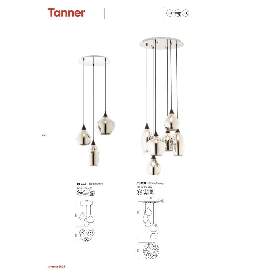 Redo 01-3192 - Hängeleuchte TANNER 3xE14/28W/230V d 37,6 cm