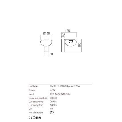 Redo 01-3241 - LED-Wandbeleuchtung SINCLAIR LED/6,5W/230V CRI 93 IP21 golden