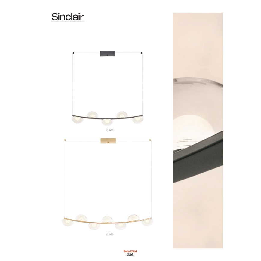 Redo 01-3244 - Dimmbare LED-Hängeleuchte an Schnur SINCLAIR LED/35W/230V CRI 93 IP21 schwarz