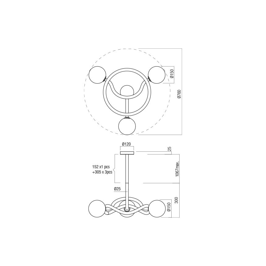 Redo 01-3256 - Deckenleuchte an Stange CONFUSIO 3xE14/28W/230V Ø 76 cm gold