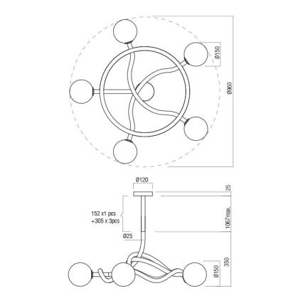 Redo 01-3259 - Pendelleuchte mit Stange CONFUSIO 5xE14/28W/230V Ø 96 cm schwarz