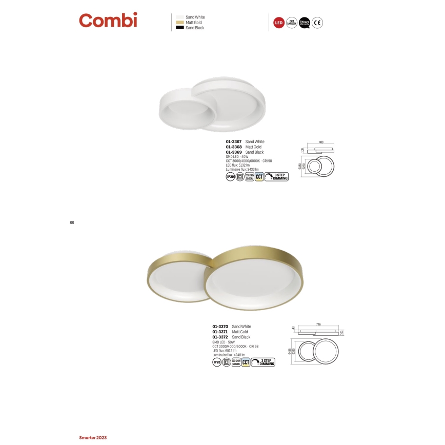 Redo 01-3372 - LED dimmbares Deckenleuchte COMBI LED/50W/230V 3000/4000/6000K CRI98 schwarz
